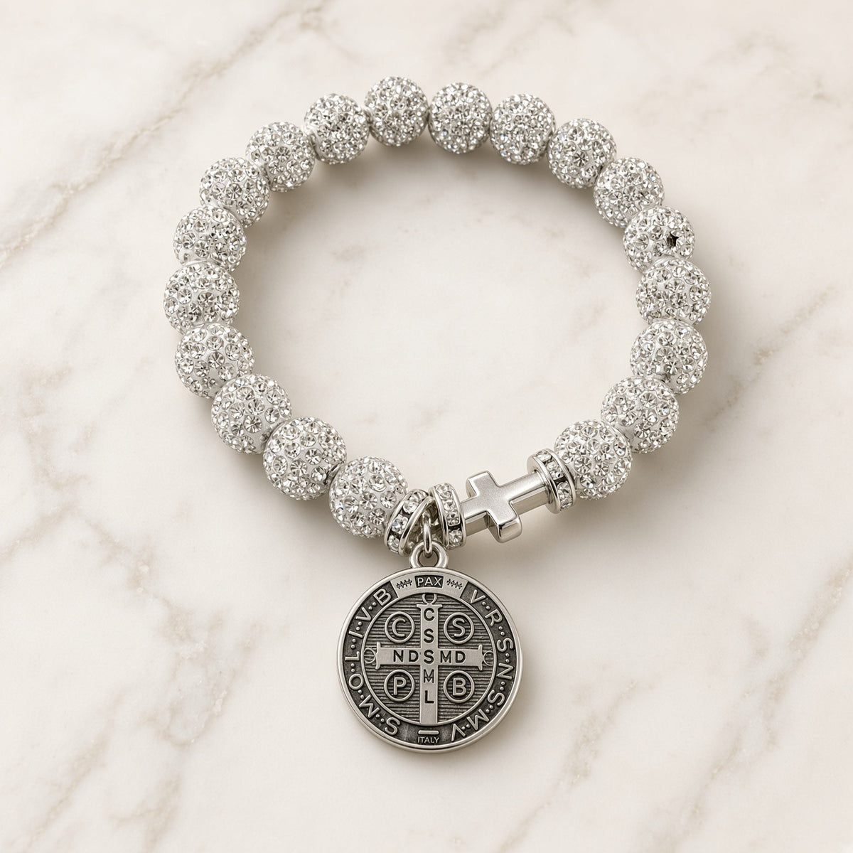 St. Benedict Bracelet — Clear Crystal — Everyday Saints · 3 for $30