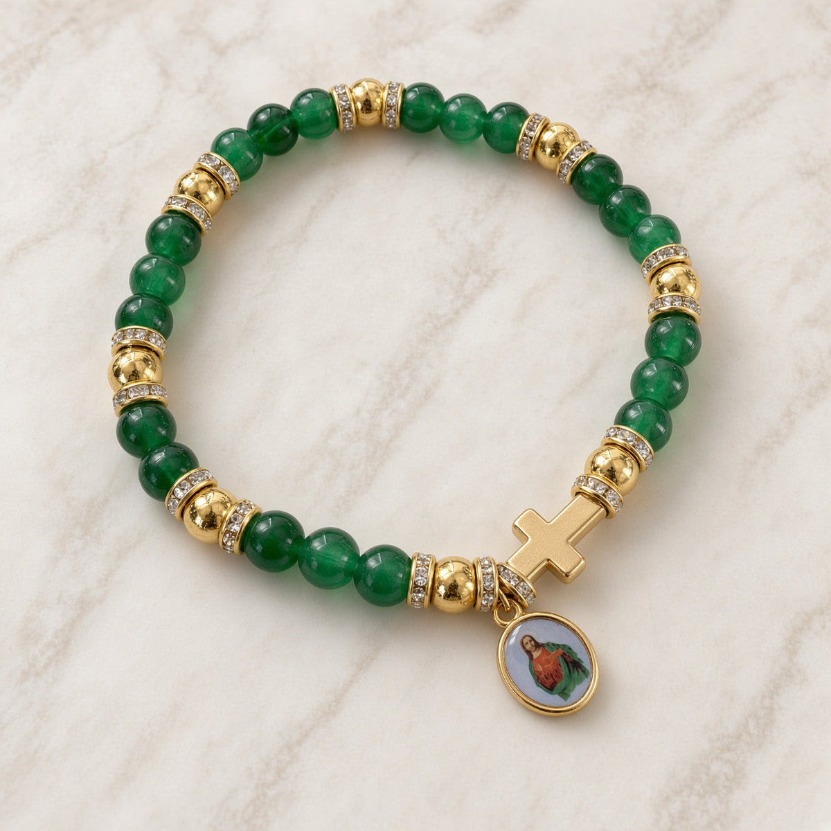 Sacred Heart Bracelet — Emerald & Gold — Everyday Saints · 3 for $30