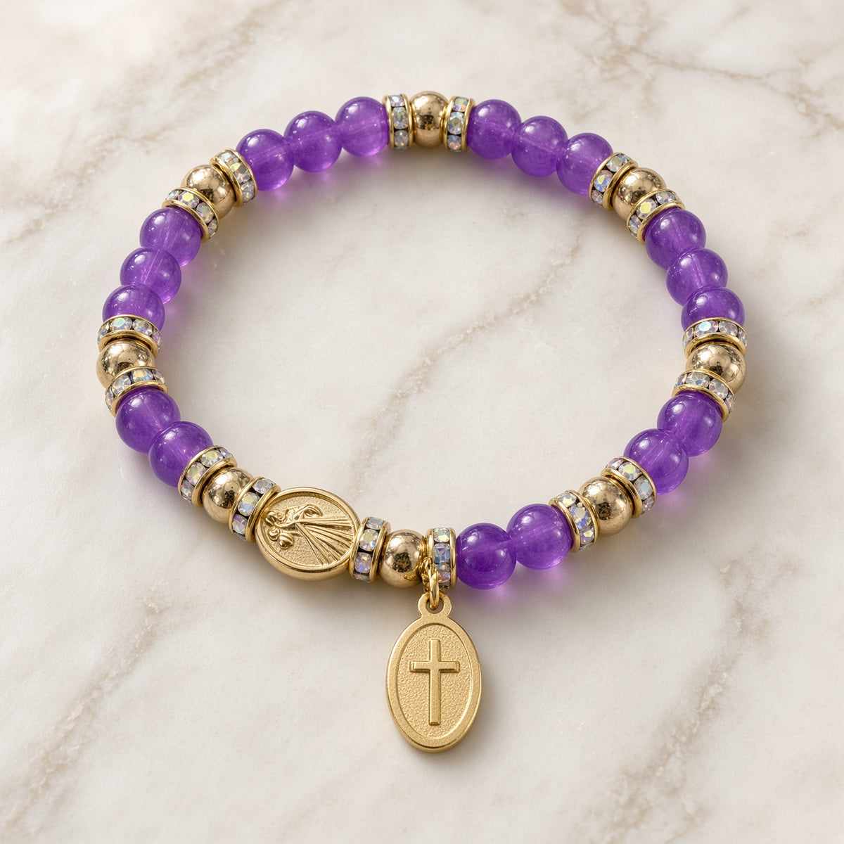Holy Family Bracelet — Purple & Gold — Everyday Saints · 3 for $30