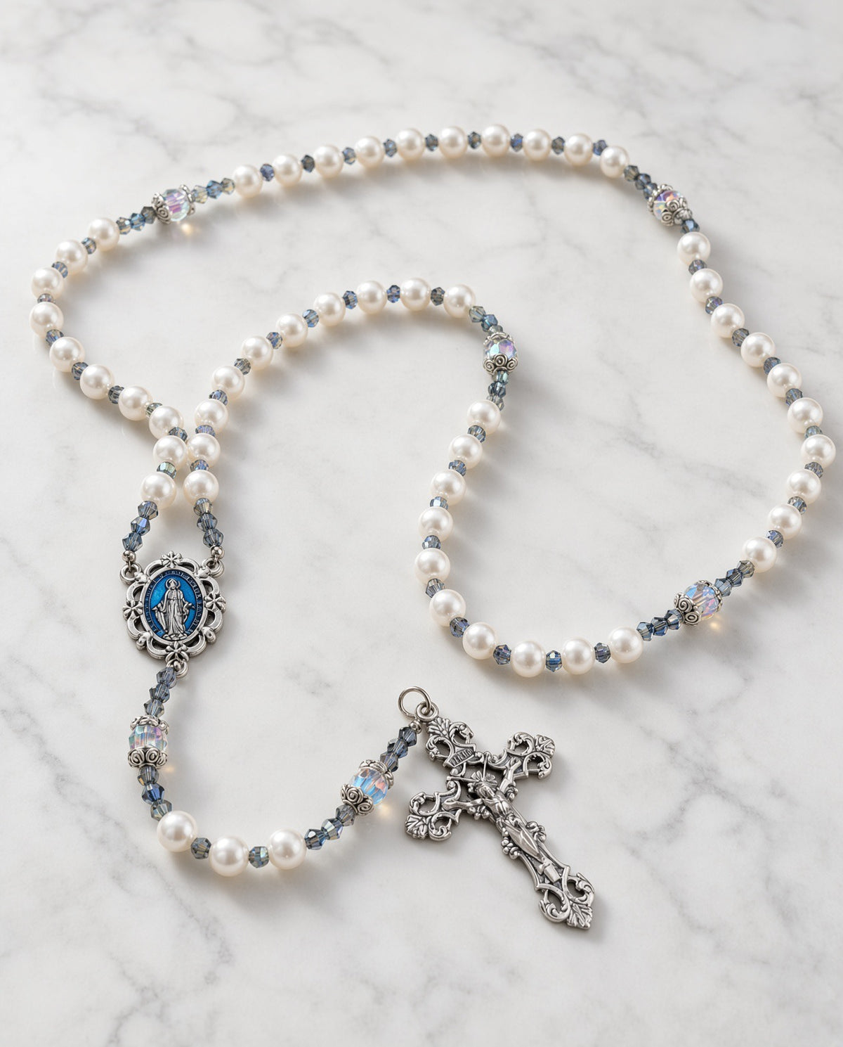 Miraculous Medal, Pearl and Crystal Rosary