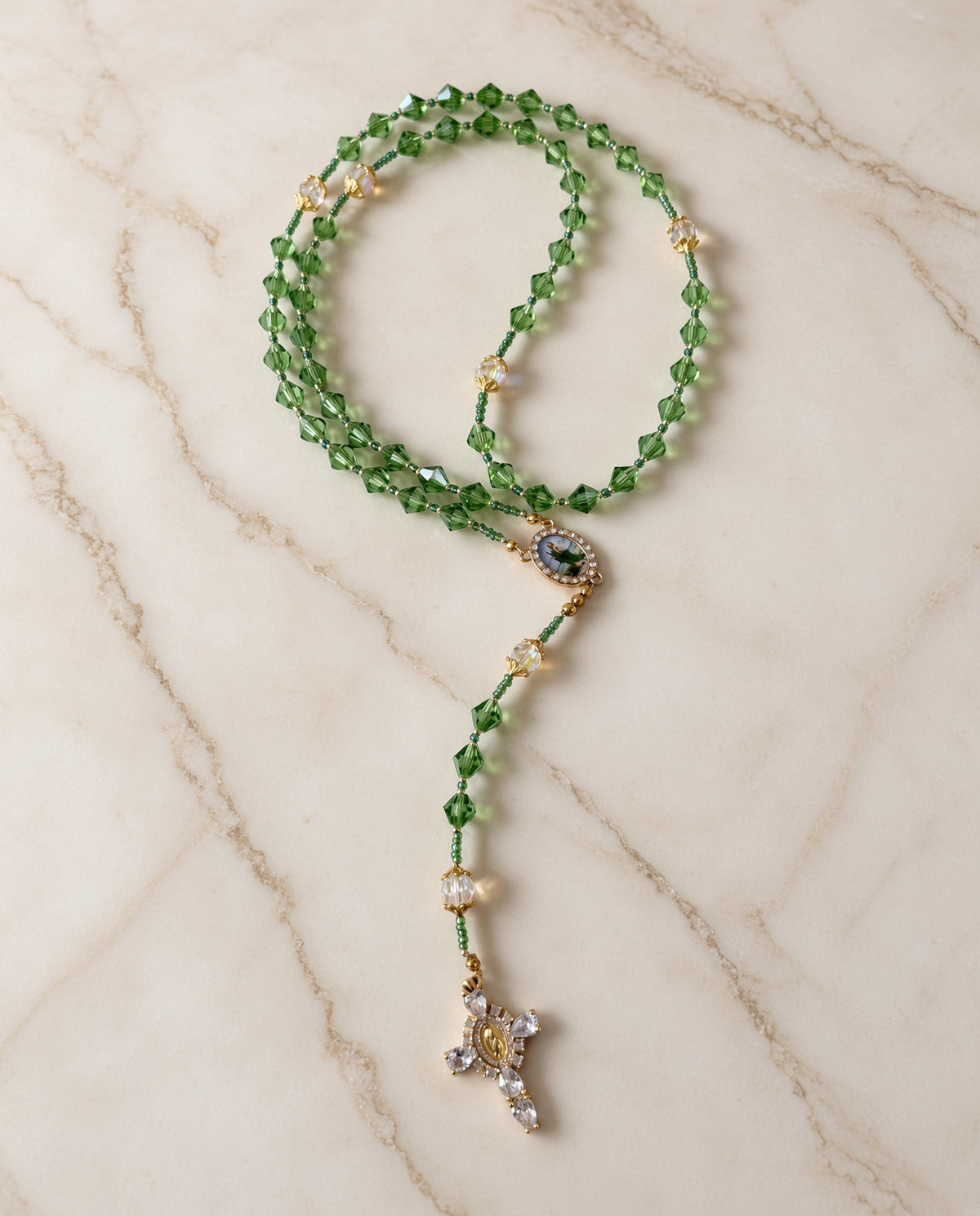 St. Jude Crystal Gold Rosary