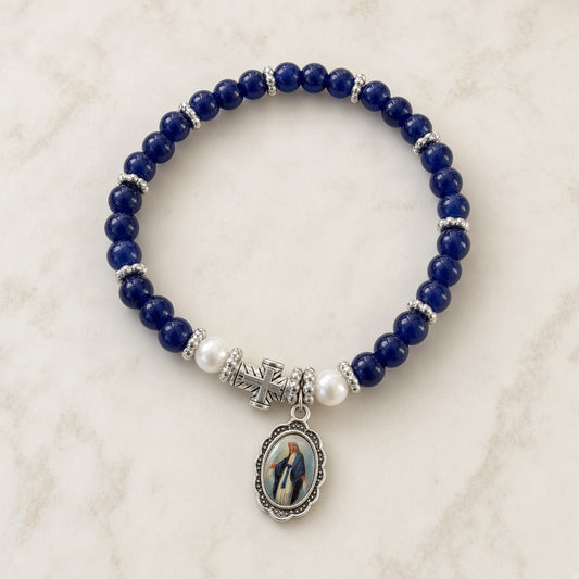 Our Lady of Grace Bracelet — Cobalt & Pearl — Everyday Saints · 3 for $30