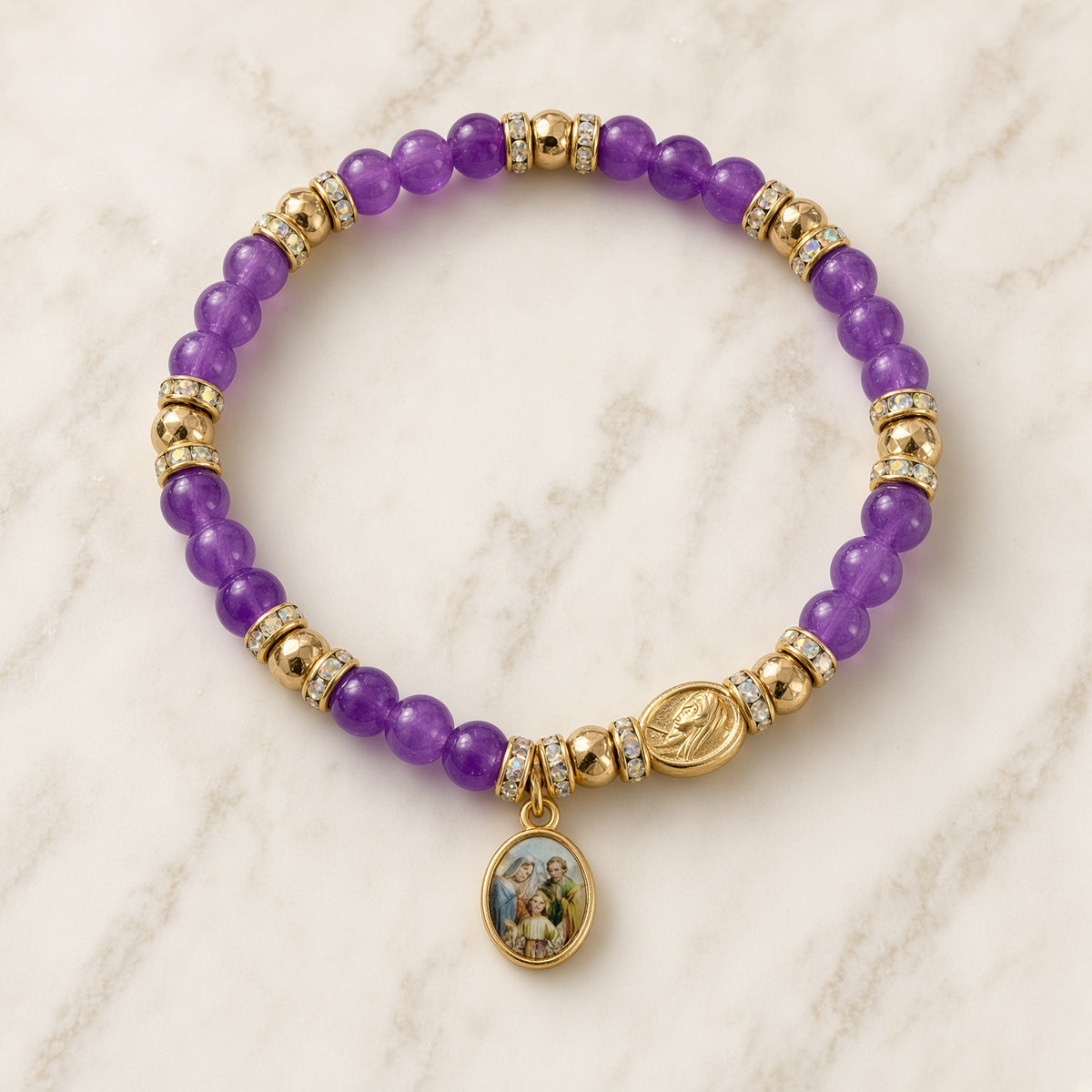 Holy Family Bracelet — Purple & Gold — Everyday Saints · 3 for $30