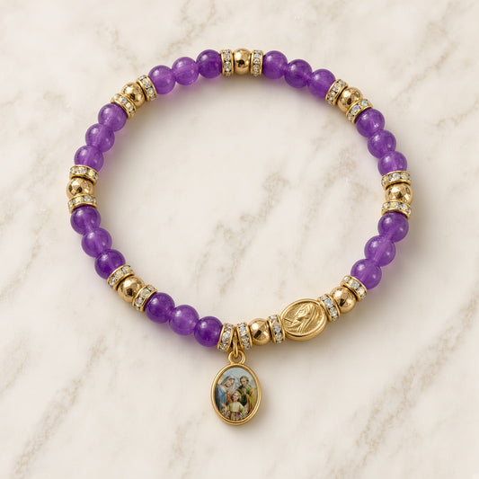Holy Family Bracelet — Purple & Gold — Everyday Saints · 3 for $30