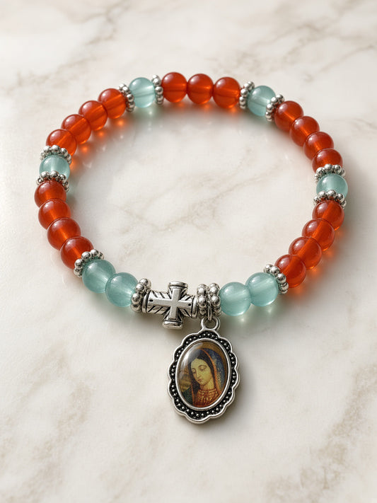 Our Lady of Guadalupe Bracelet — Carnelian & Aqua — Everyday Saints · 3 for $30