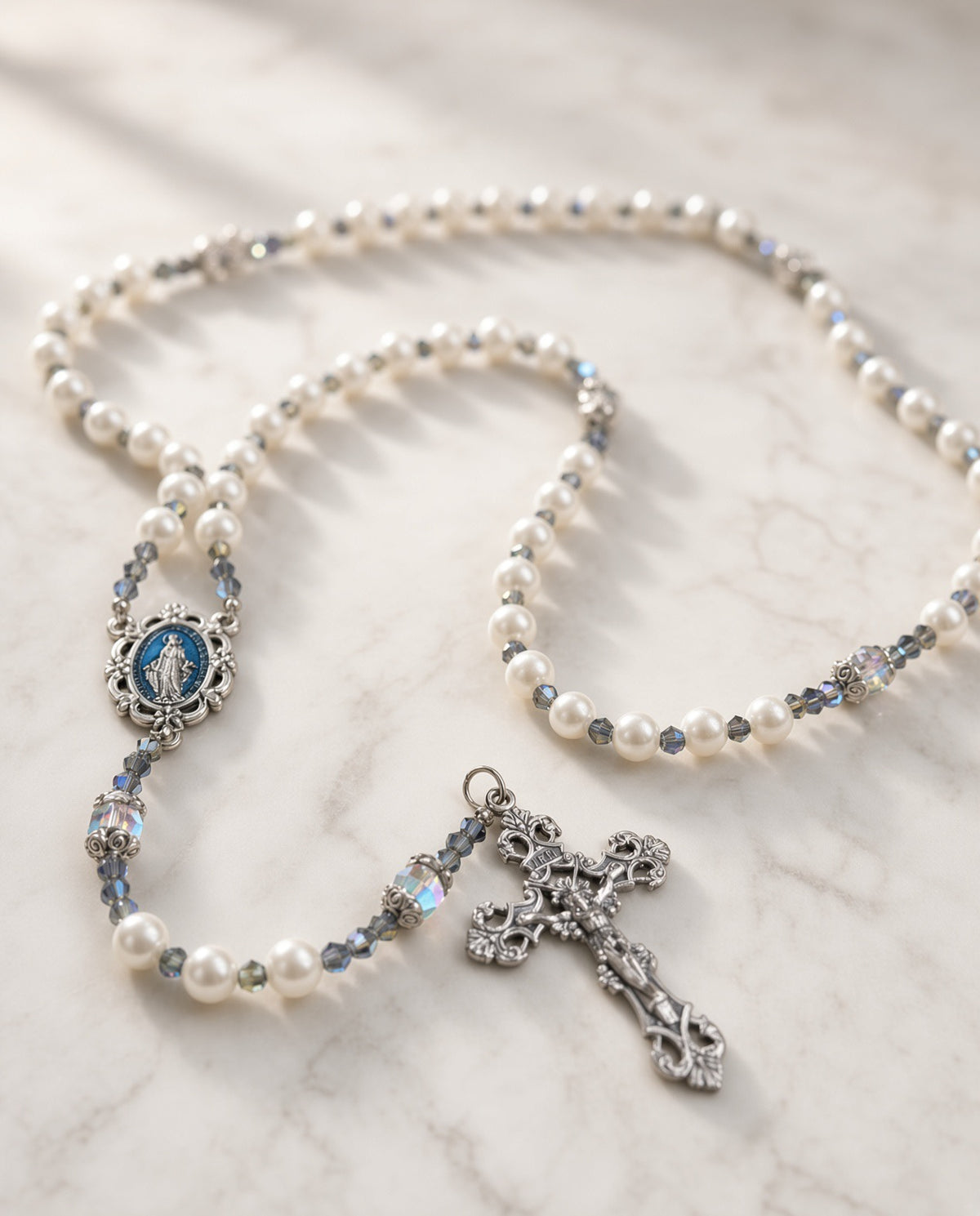 Miraculous Medal, Pearl and Crystal Rosary