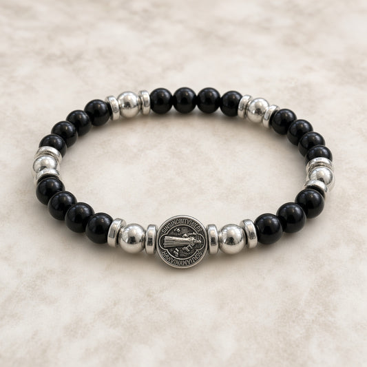 St. Benedict Bracelet — Black & Silver — Everyday Saints · 3 for $30