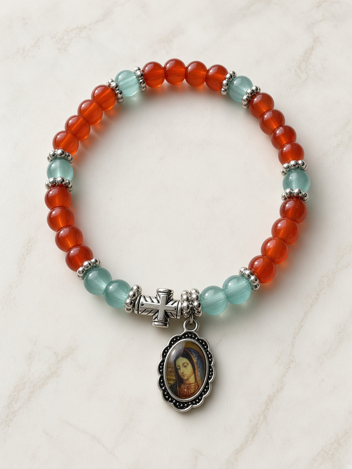 Our Lady of Guadalupe Bracelet — Carnelian & Aqua — Everyday Saints · 3 for $30