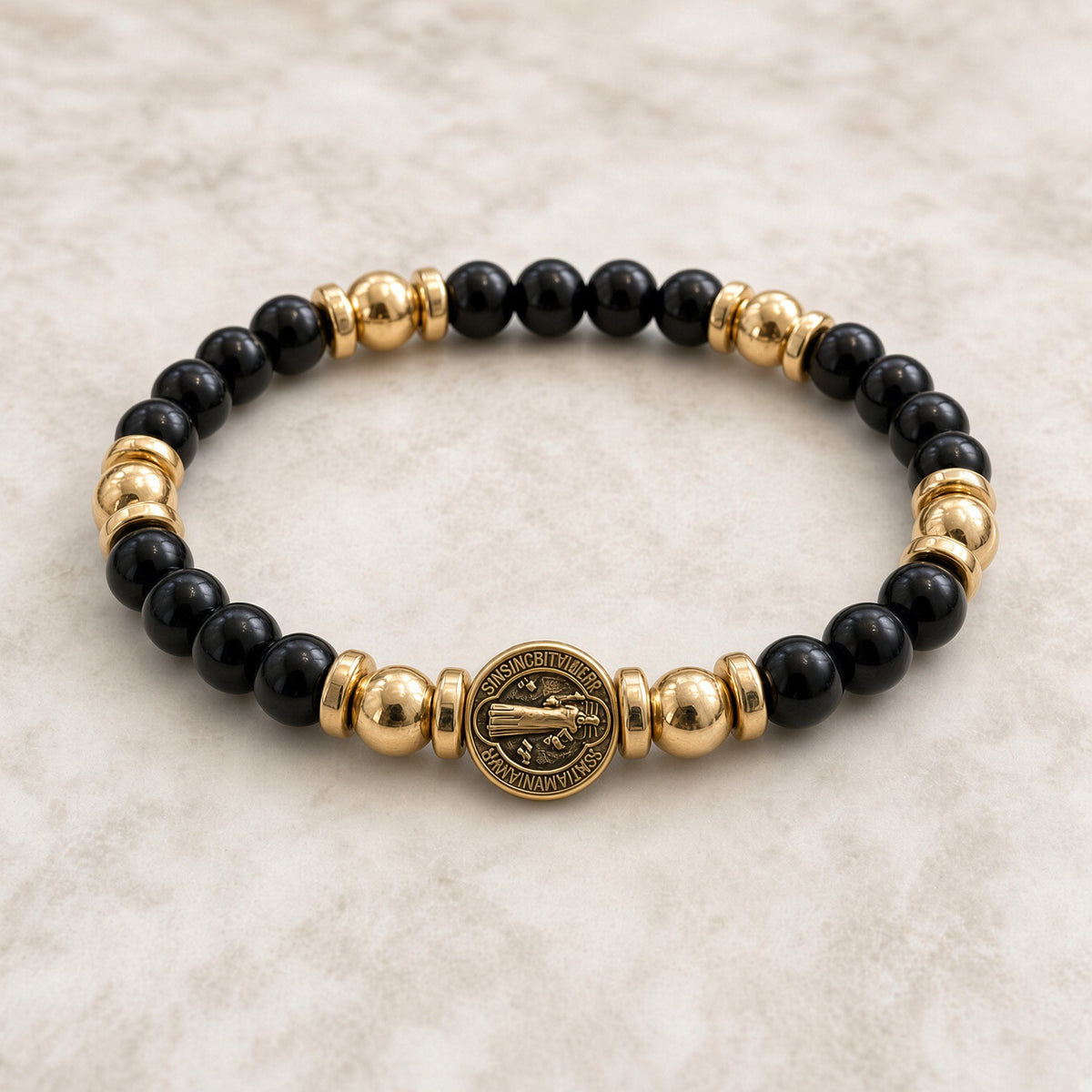 St. Benedict Bracelet — Black & Gold  — Everyday Saints · 3 for $30