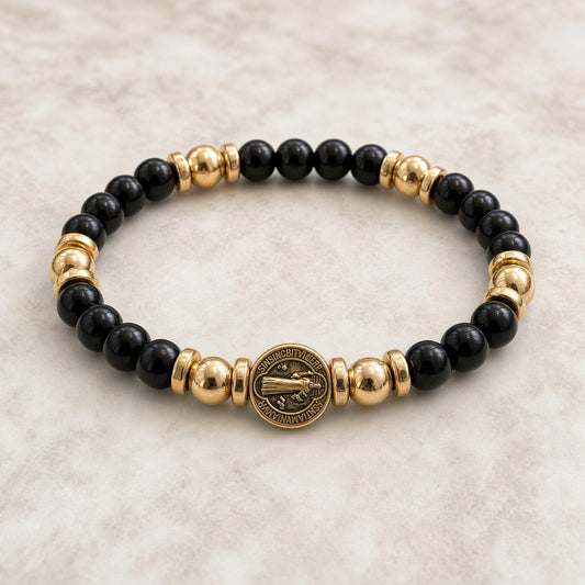 St. Benedict Bracelet — Black & Gold  — Everyday Saints · 3 for $30